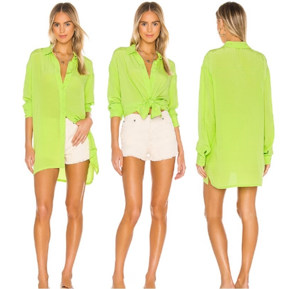 Acacia swimwear Milos long sleeve button-down in lime green size S